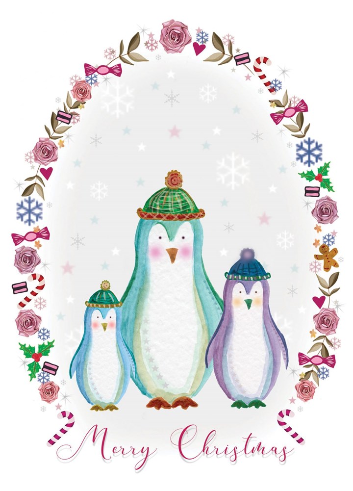 3 Penguin Family Christmas Card