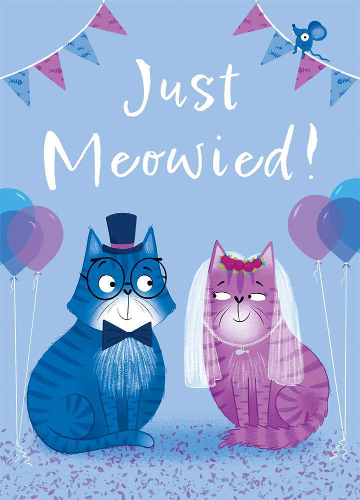 Just Meowied Cute Cat Wedding Card.