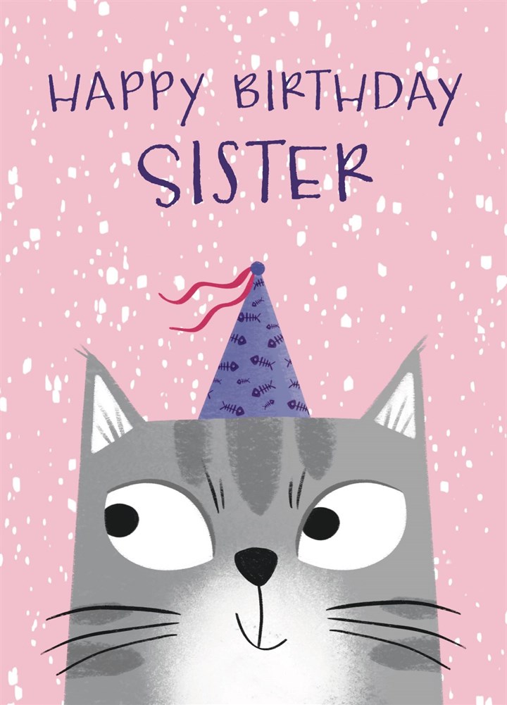 Cute Cat Happy Birthday Sister Card