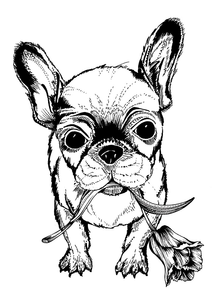 Frenchie With Tulip Card