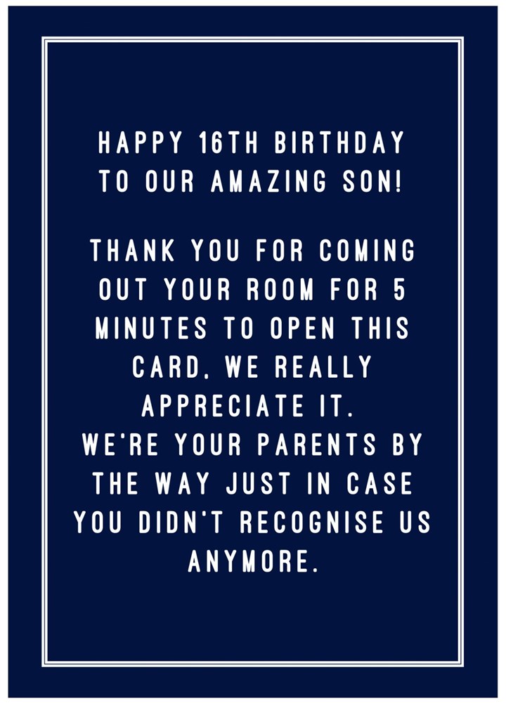 Funny Card For 16th Birthday Card For Son