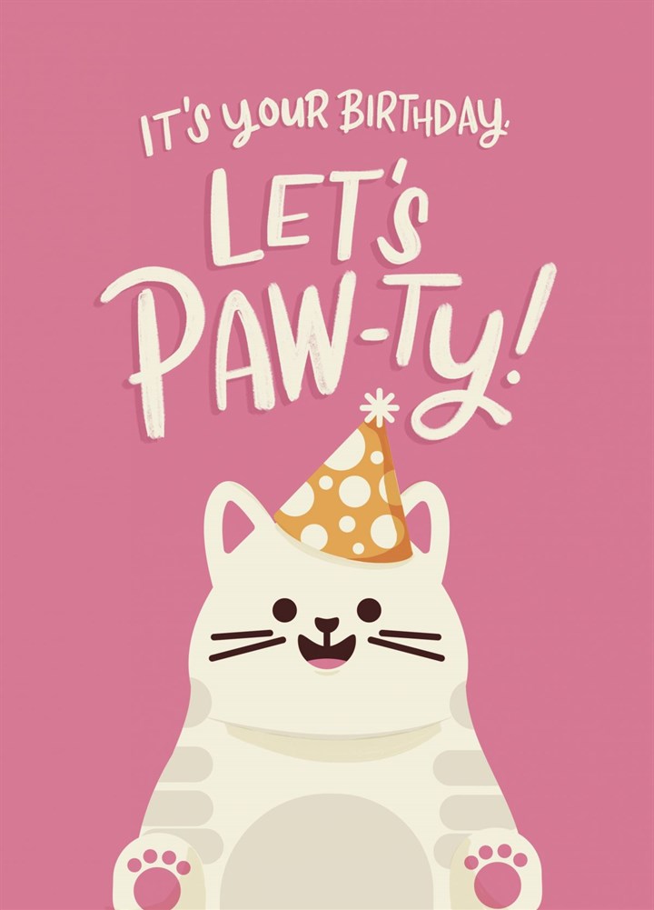 Cute Cat Birthday Paw-ty Pink Card