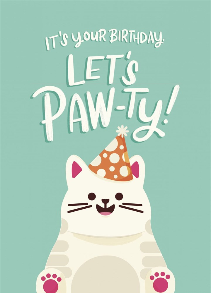 Cute Cat Birthday Paw-ty Pale Teal Card