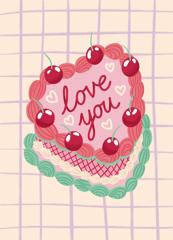 Retro Love You Valentine's Cake Card
