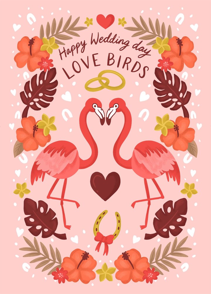 Flamingo Love Birds Wedding Card