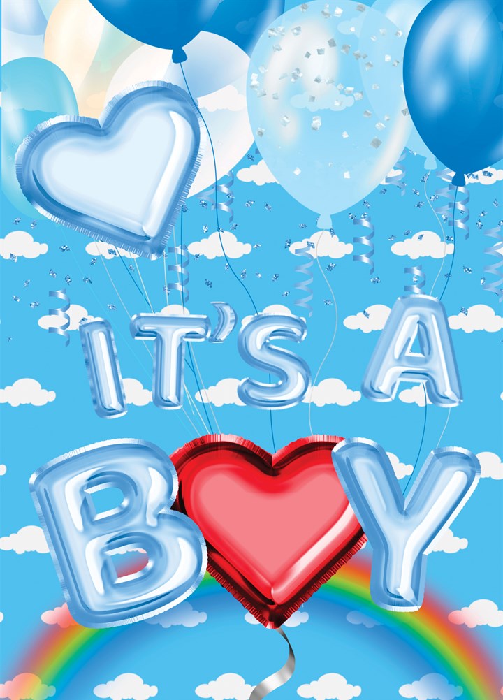 It's A Boy- Balloons And Rainbows In The Sky Card