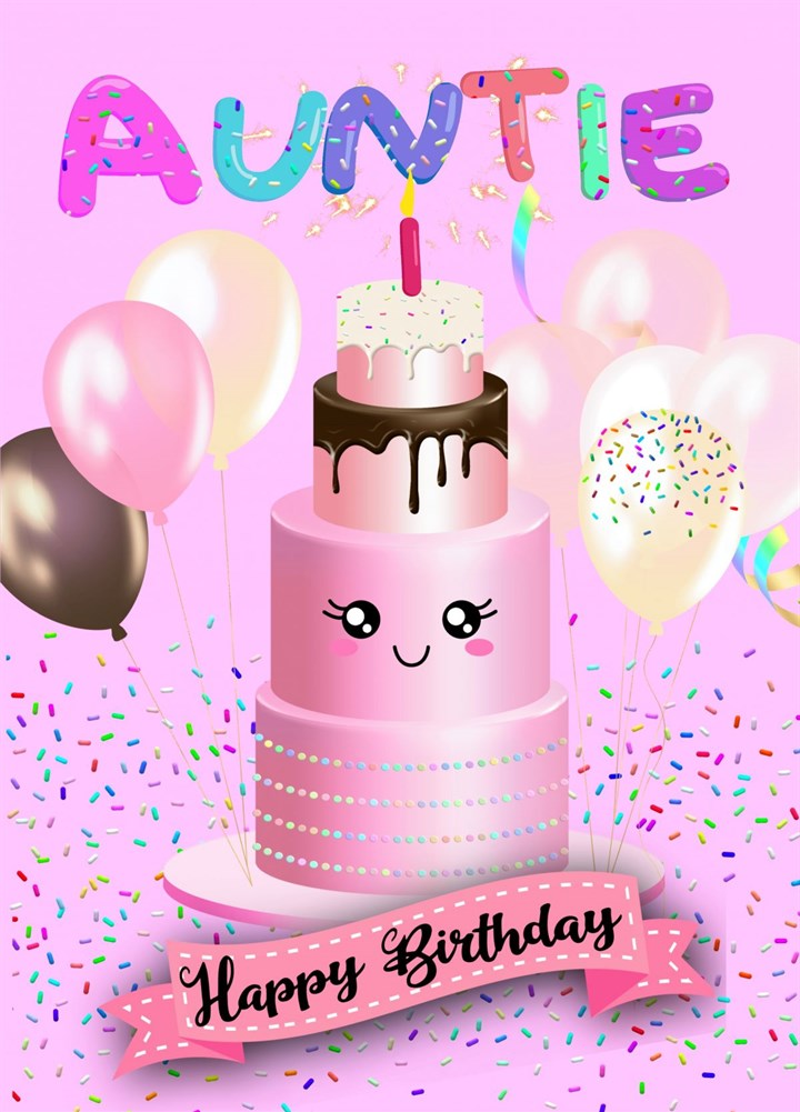Sweetest Auntie Cute Birthday Cake Card