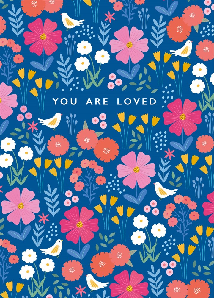 You Are Loved, Blue Floral Pattern Card