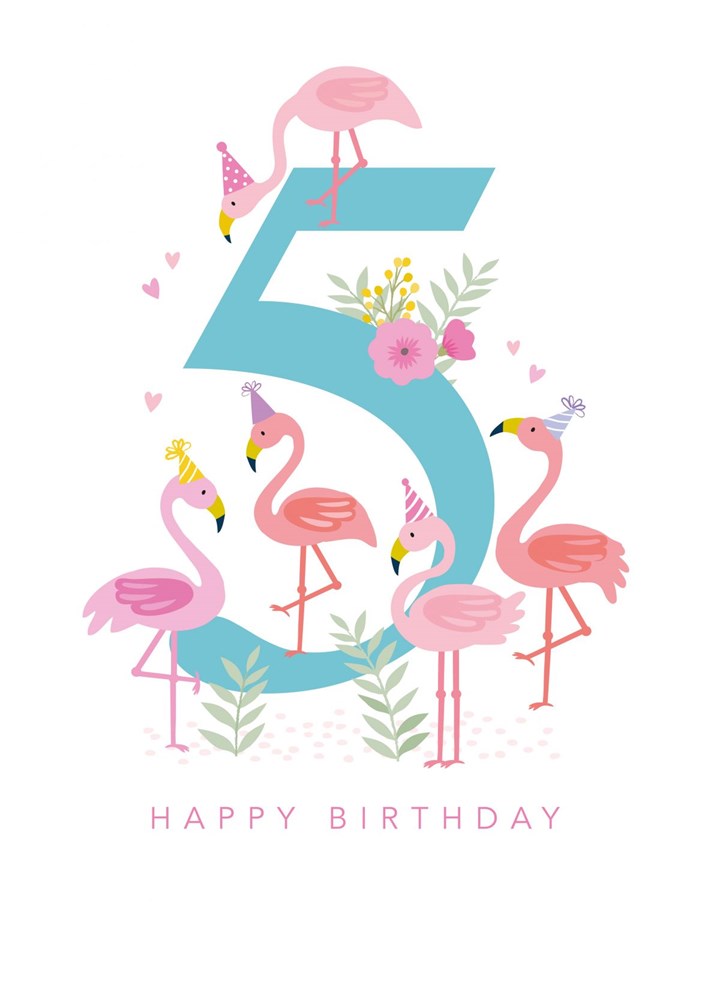 Age 5 Birthday Flamingoes Card
