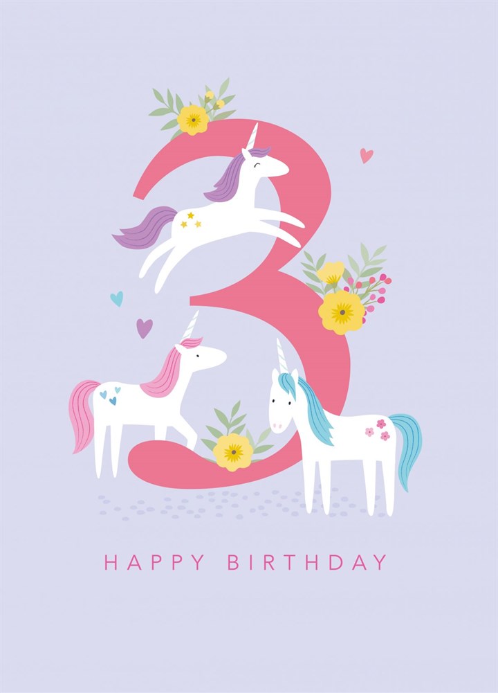 Age 3 Birthday Unicorns Card