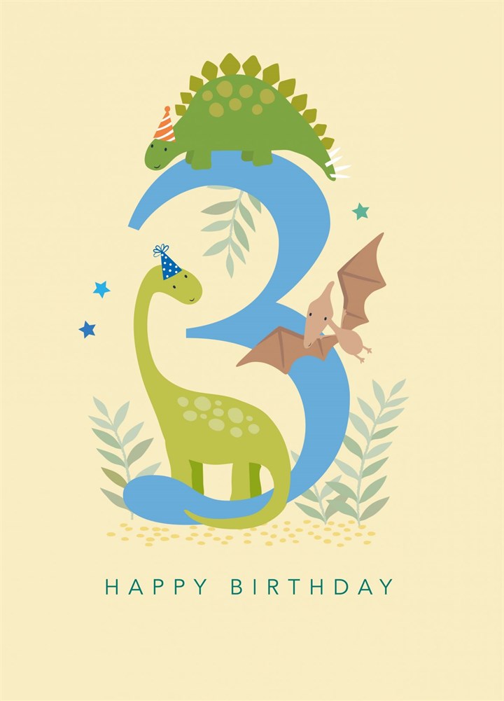 Age 3 Dinosaur Birthday Card