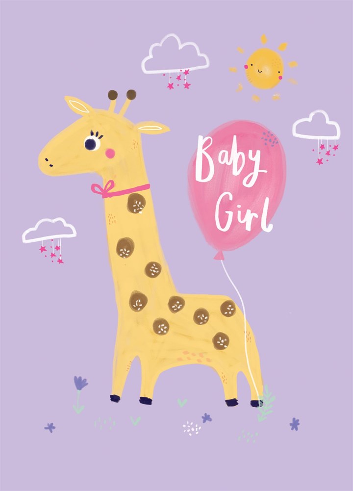 Cute New Baby Girl Giraffe Illustrated Card