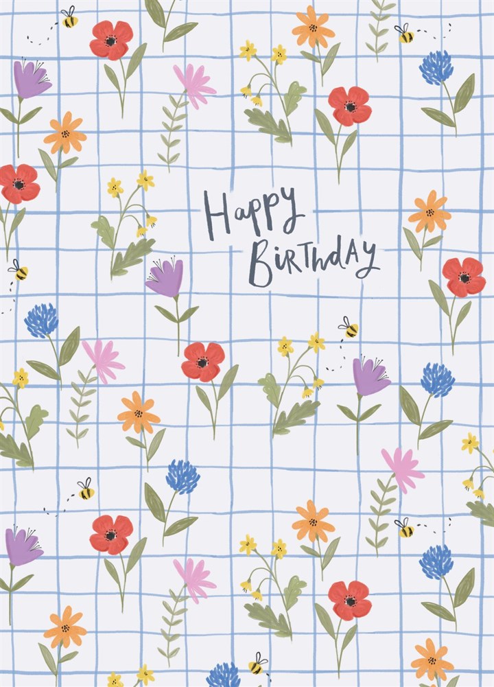 Happy Birthday - Gingham Wildflower Birthday Card