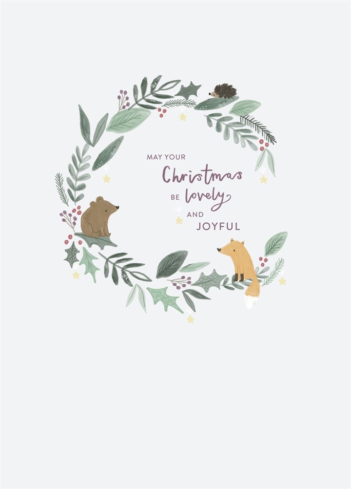 Cute Christmas Card Wreath And Animals