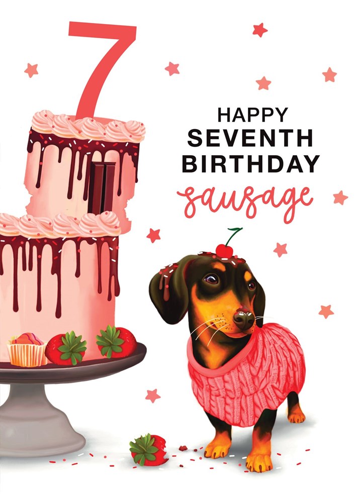 7th Sausage Dog Birthday Card