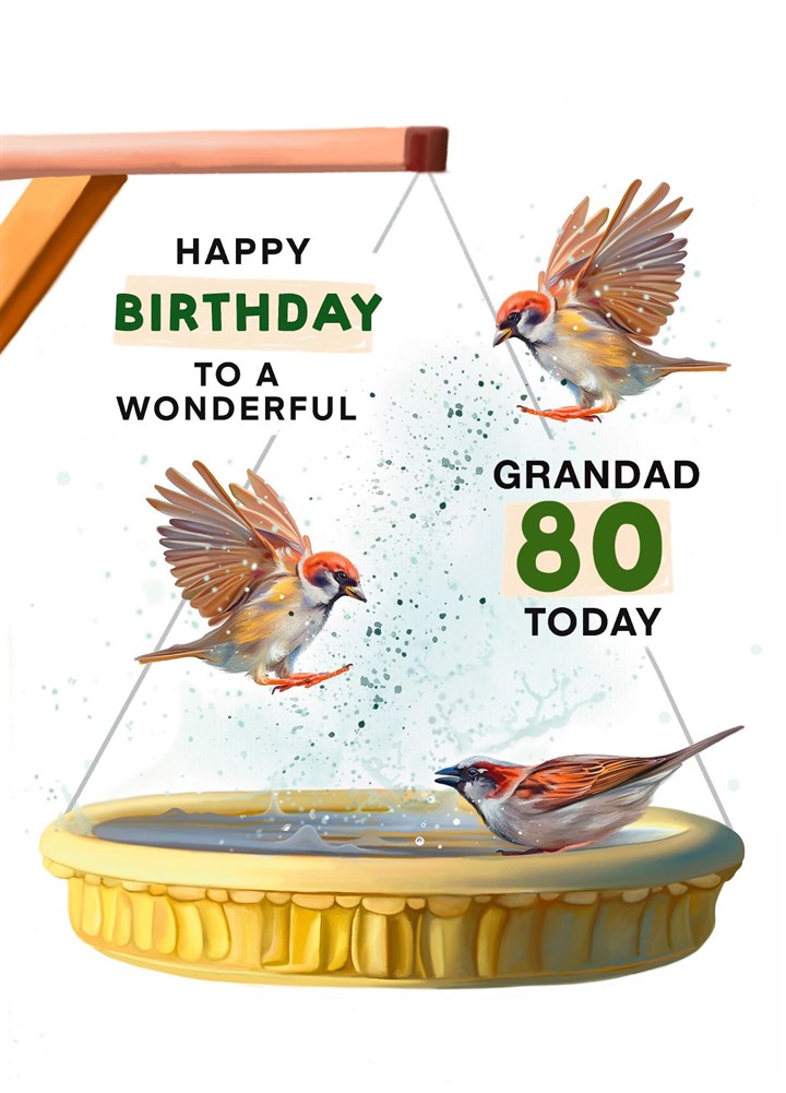 Grandad 80th Garden Birds Birthday Card