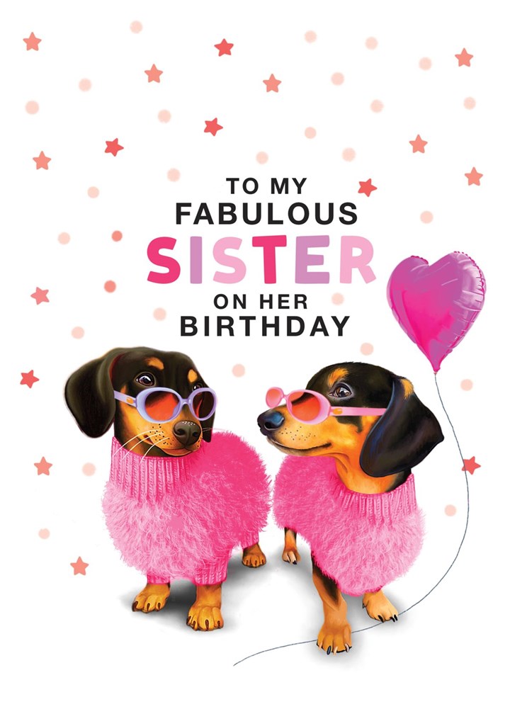 Pink Dachshund Sister Birthday Card
