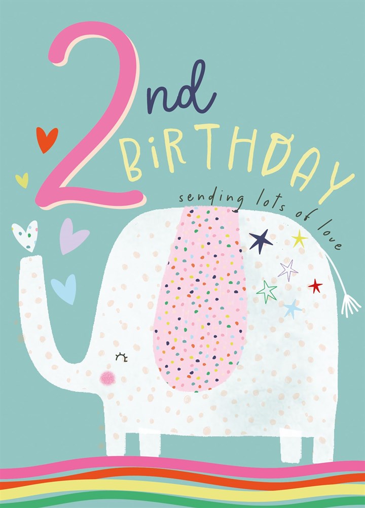 Happy 2nd Birthday Elephant, Sending Lots Of Love Card