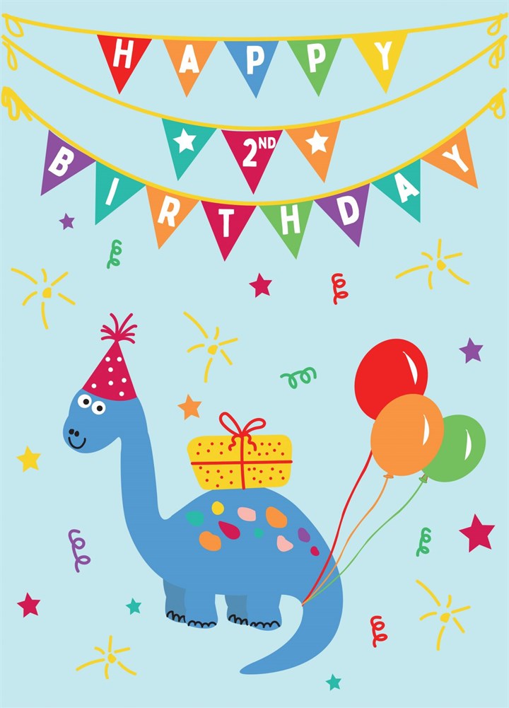 Dinosaur 2nd Birthday - Happy Birthday Card