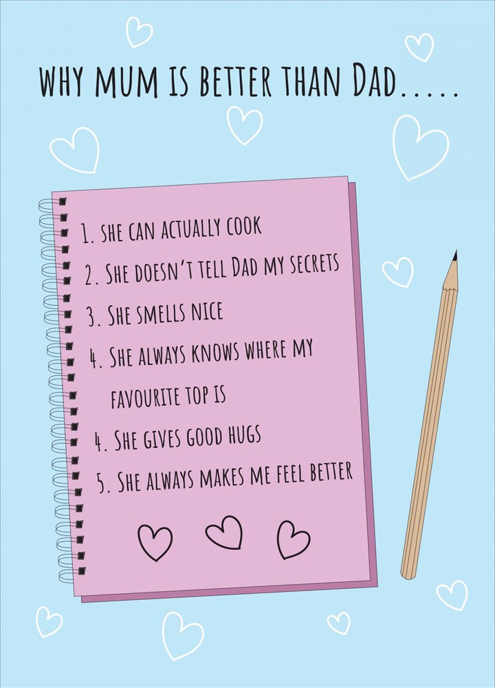 Why Mum Is Better Than Dad - Happy Mother's Day Card