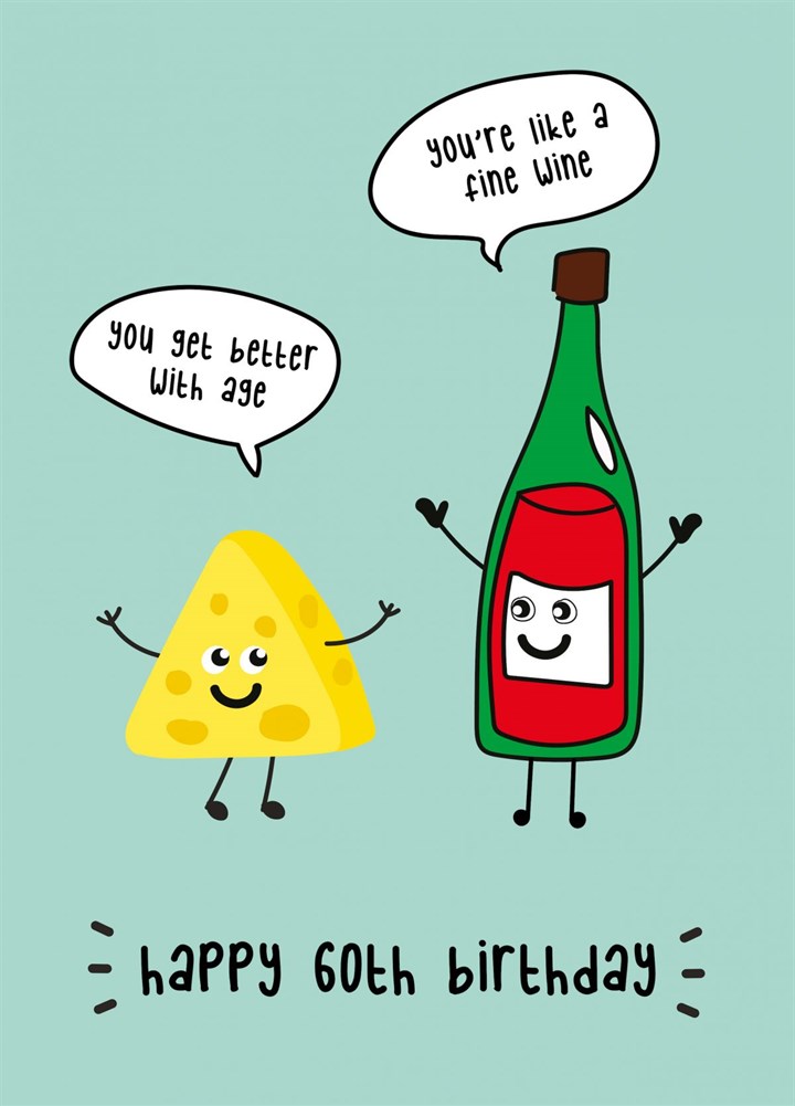 Cheese & Wine Happy 60th Birthday Card