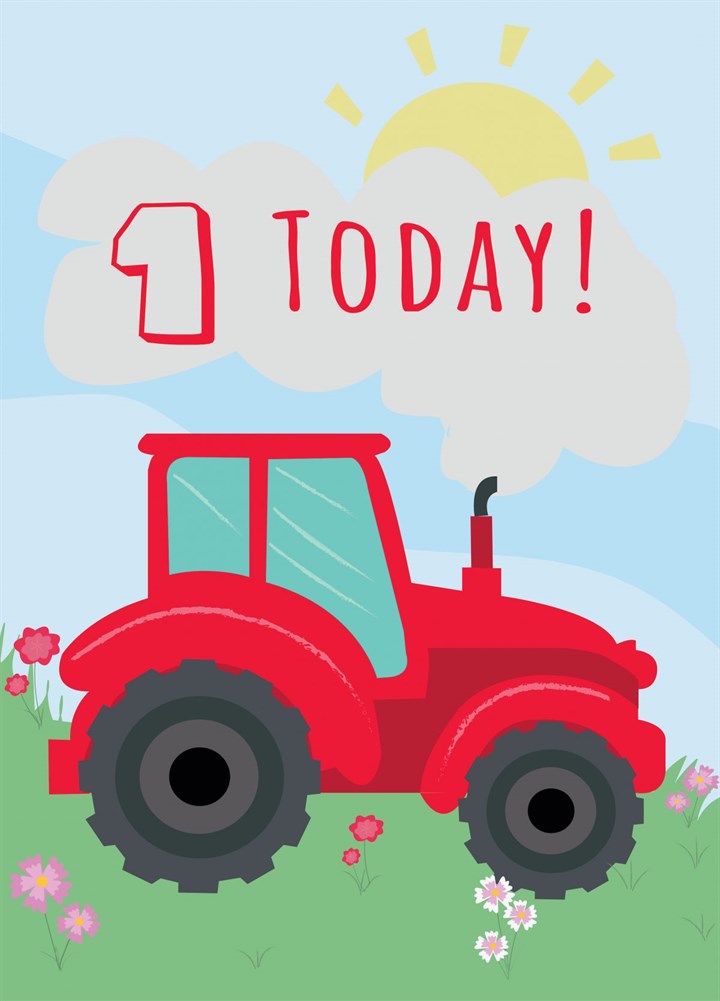 1st Birthday Tractor Card
