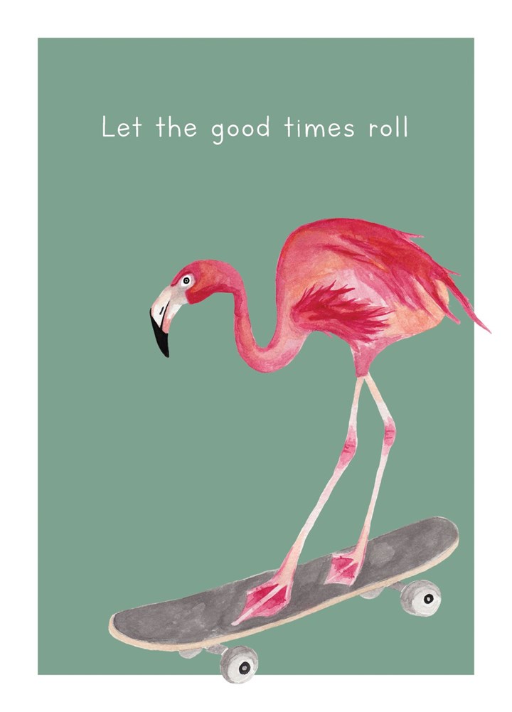 Skateboarding Flamingo Card