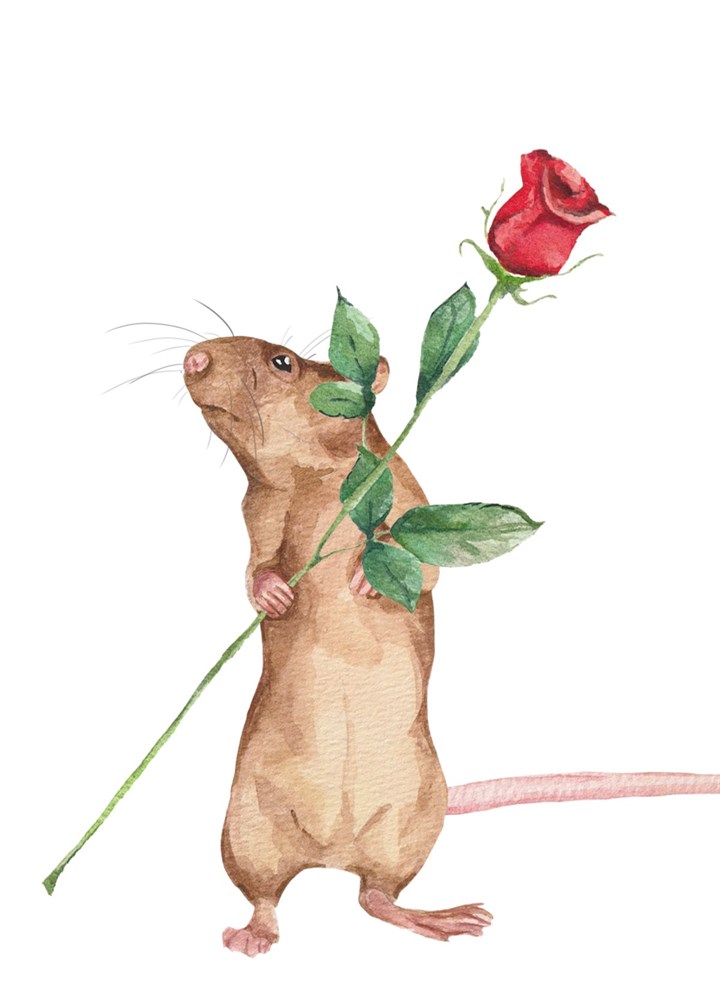 A Tiny Mouse With A Giant Rose Card
