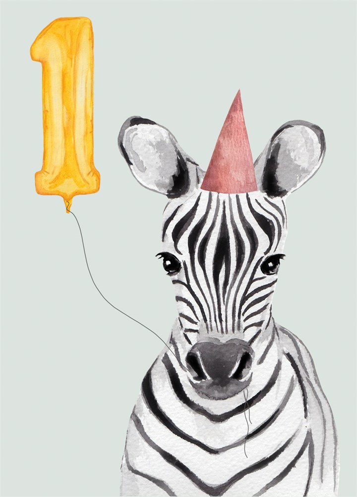 Zebra 1st Birthday Card