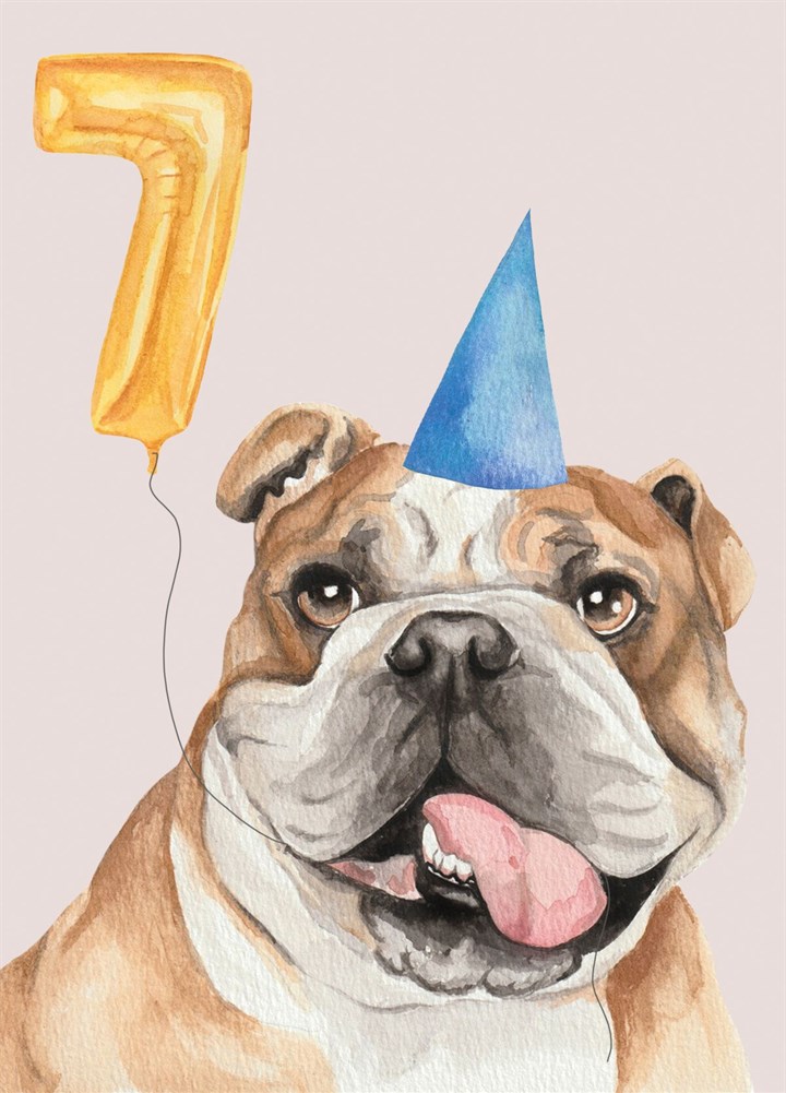 Bulldog 7th Birthday Card