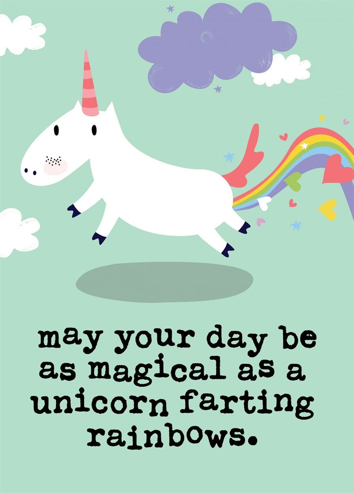 Funny Rude Birthday Card - Unicorn Farting Rainbows