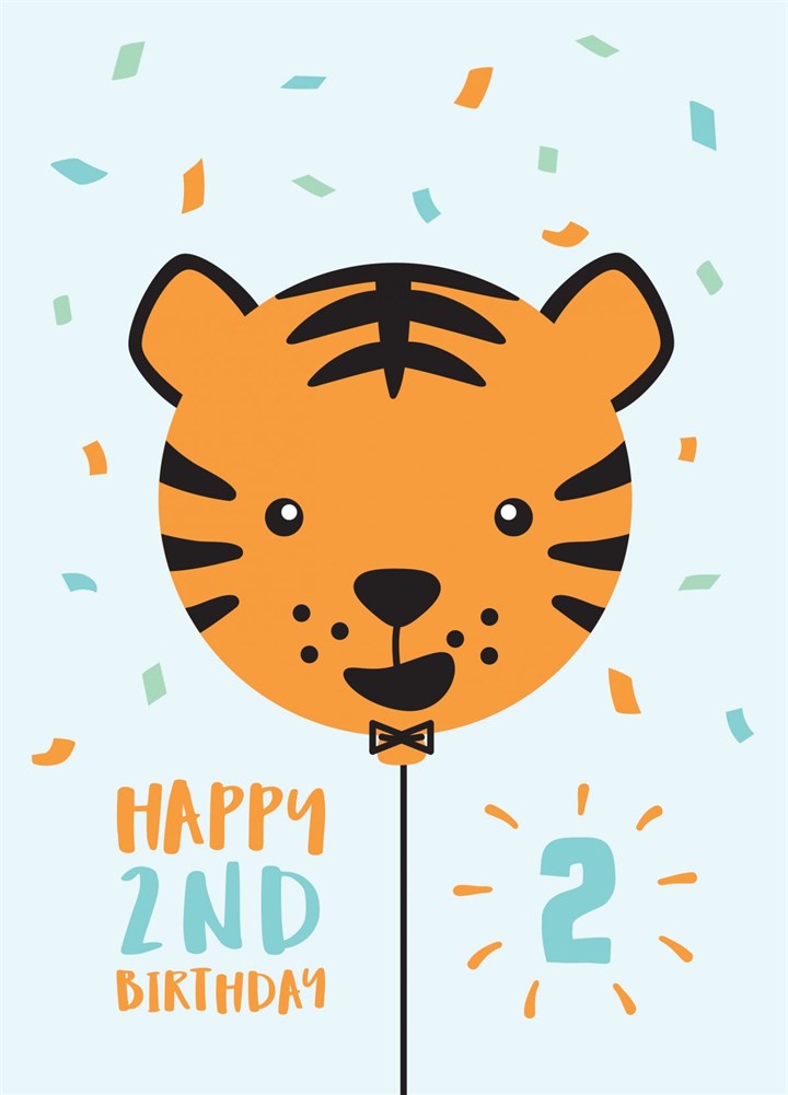 Tiger Balloon 2nd Birthday Card