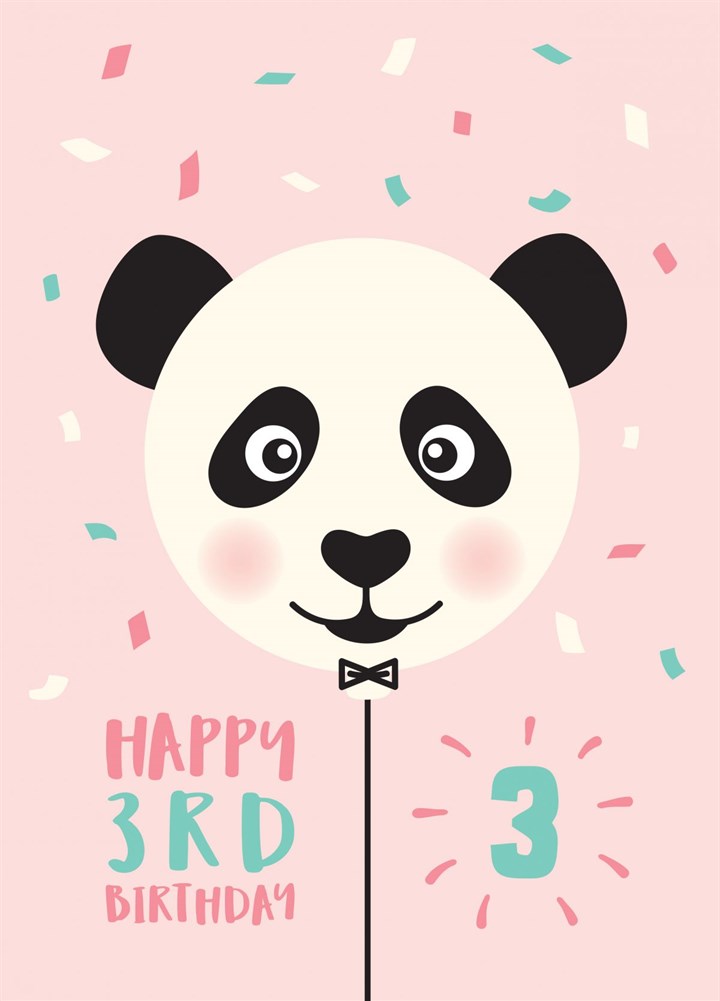 Panda Balloon 3rd Birthday Card