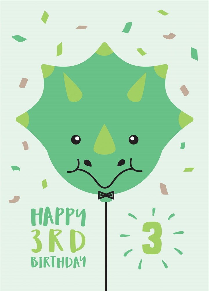 Dinosaur Balloon 3rd Birthday Card