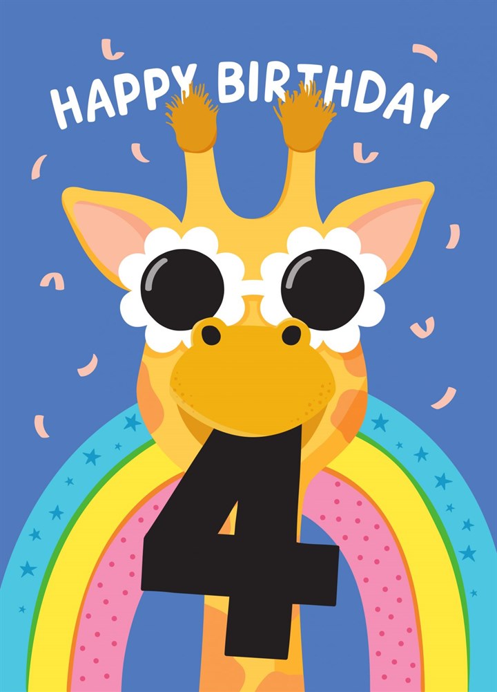 Giraffe 4th Birthday Card
