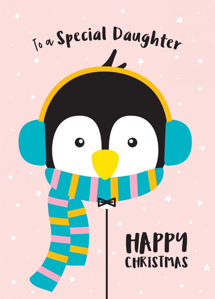 Penguin Balloon Daughter Christmas Card