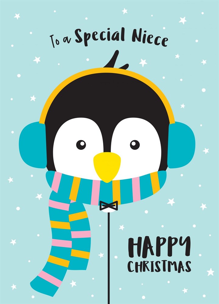 Penguin Balloon Niece Christmas Card