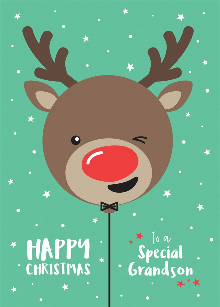 Rudolph Balloon Grandson Christmas Card