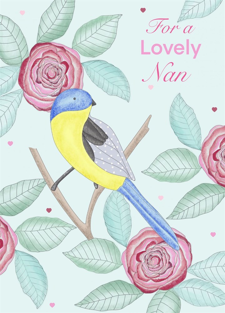 Pretty Bird And Flowers Nan Birthday Card