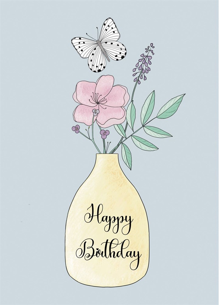 Pretty Flowers In A Vase Birthday Card