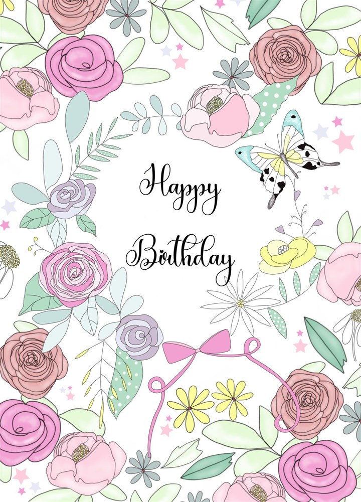 Happy Birthday Floral Pattern Card