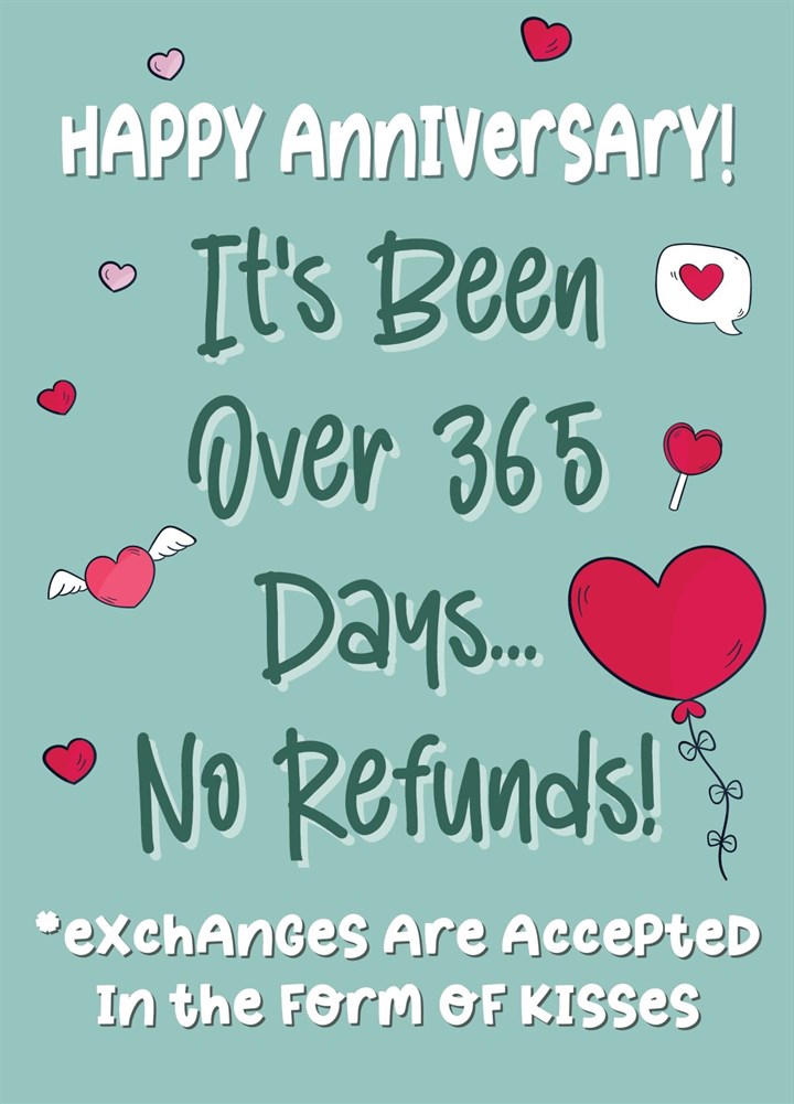 Funny "No Refunds" 1st Anniversary Card
