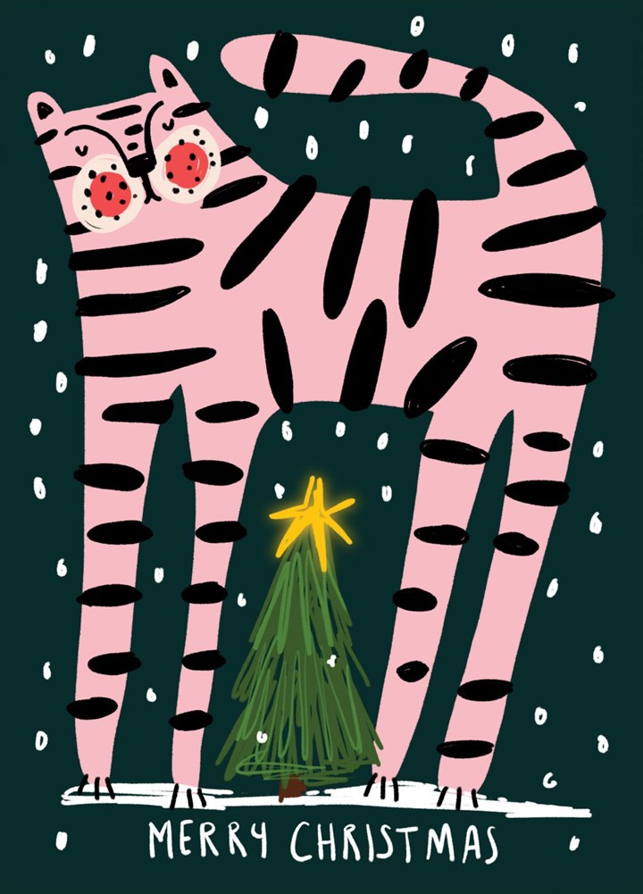 Tiger And Tree Christmas Card