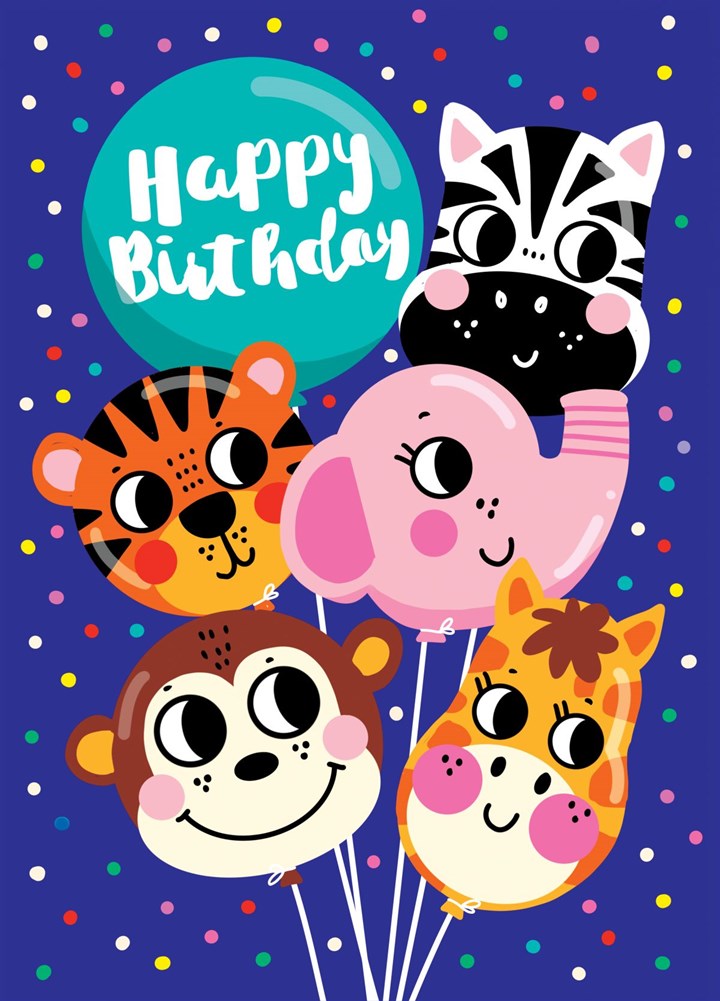 Jungle Balloon Animal Birthday Card