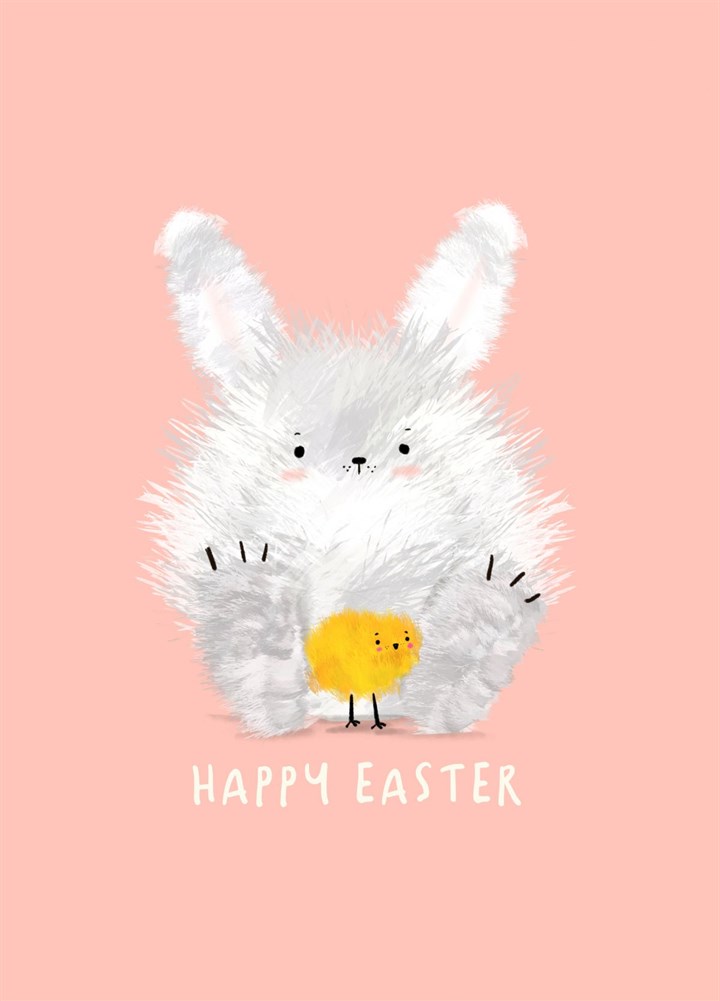 Happy Easter Cute Bunny And Chick Card