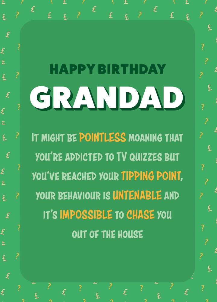 Grandad TV Quiz Addict Card