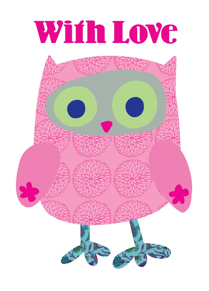 Pink Owl With Love Card