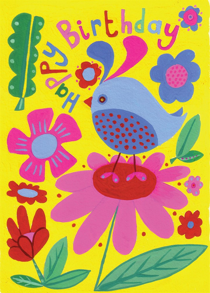 Birthday Bunny Bird With Flowers Card
