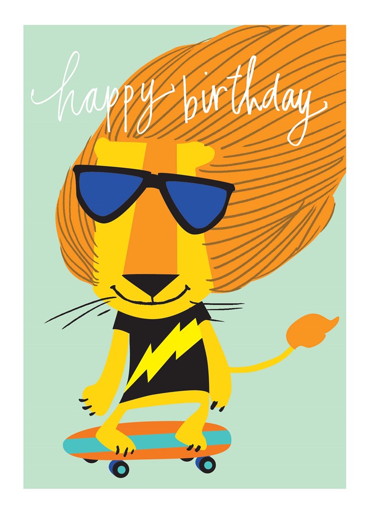 Happy Birthday Skateboarding Lion Card