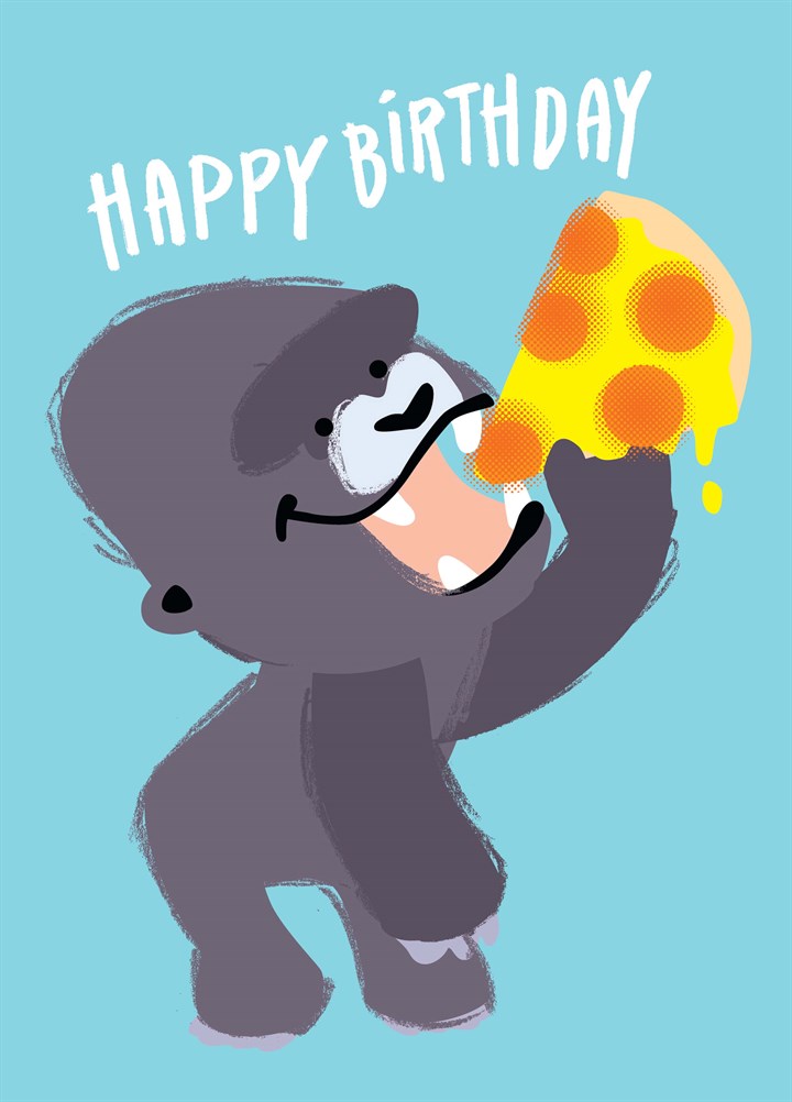 Happy Birthday Pizza Gorilla Card